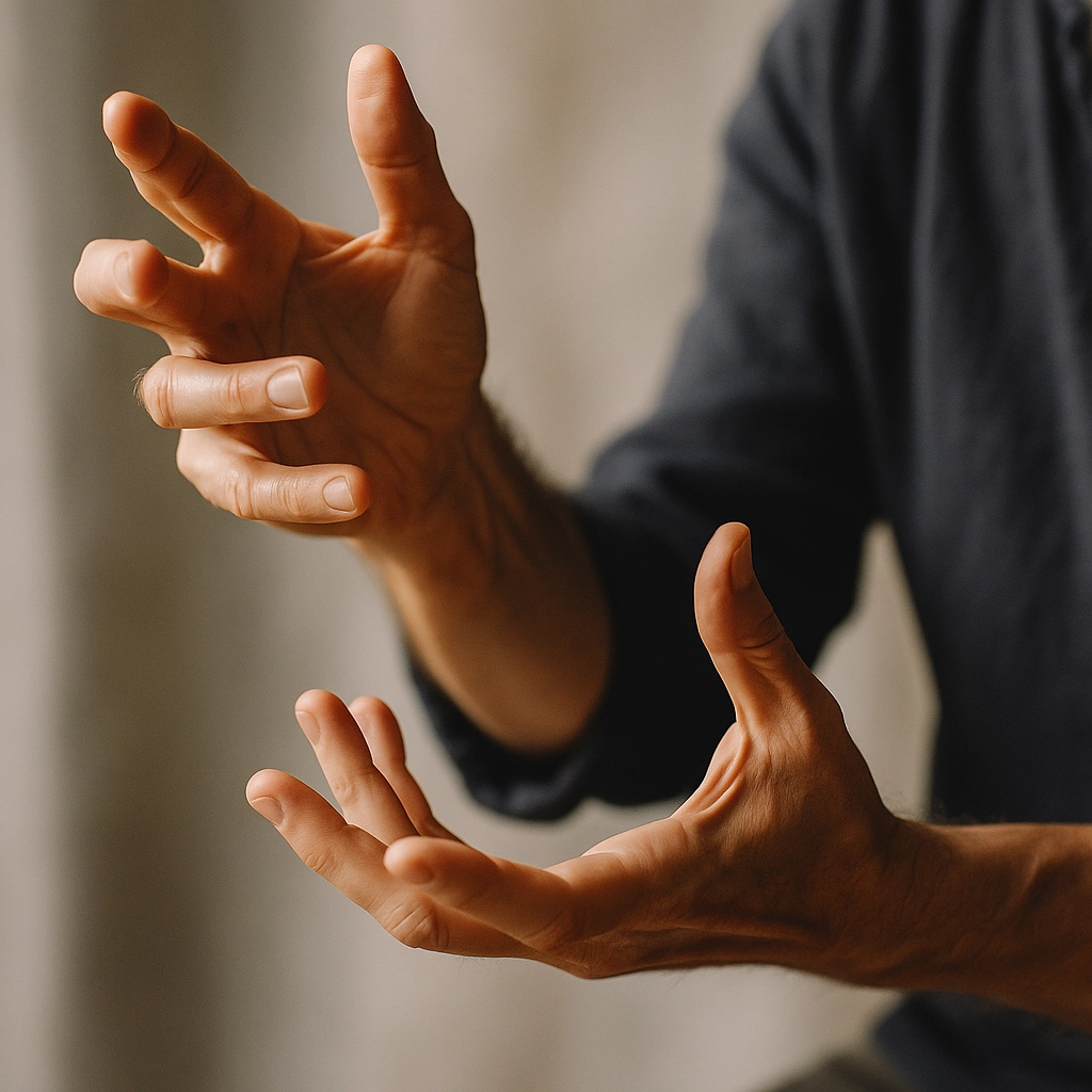 Conteur en action avec gestes expressifs